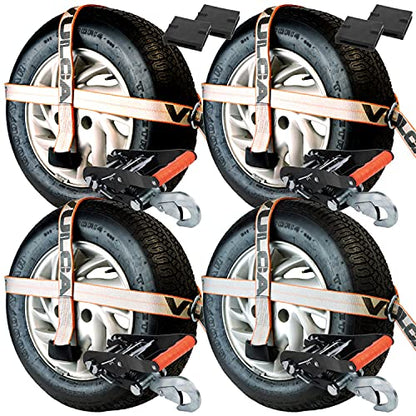 VULCAN Car Tie Downs - Snap Hook - Adjustable Loop - 4 Pack - Silver Series - 3,300 Pound Safe Working Load - size: Silver Series