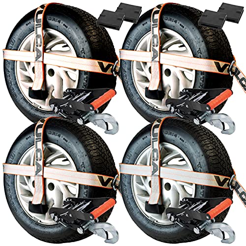 VULCAN Car Tie Downs - Snap Hook - Adjustable Loop - 4 Pack - Silver Series - 3,300 Pound Safe Working Load - size: Silver Series