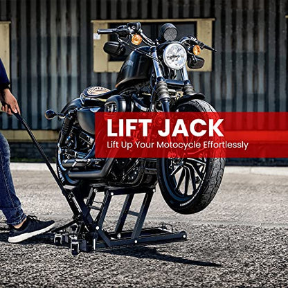 VIVOHOME 1500 LBS Hydraulic Motorcycle Lift Jack, Heavy-Duty Steel ATV Lift Stand with Wheels & Handle, for Motorcycles, Dirt Bikes, ATVs (Black) - color: Black