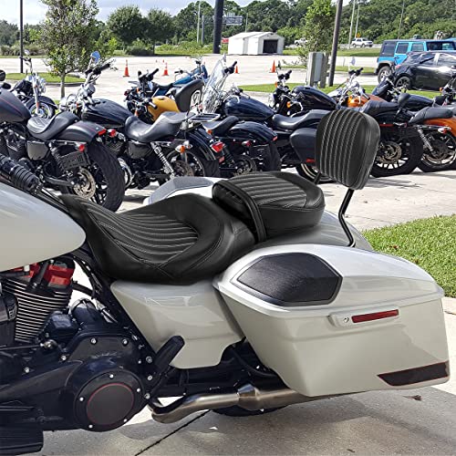 C.C. RIDER Sissy Bar Backrest Pad - Meridian Detachable Passenger Pad Fit for Harley Touring Road King Street Glide Electra Glide Road Glide 1994-2021 Softail 2018-2022 - color: White Stitching, size: Style H