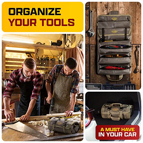 The Ryker Official PRO Tool BAG Organizer Heavy Duty Foldable Storage Bag with Detachable Pouches, Wrench Holder, Rugged Canvas for Mechanics, Electricians, Motorcycle Use, Practical Gift for Dads - style: Gray PRO