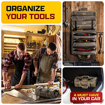The Ryker Official PRO Tool BAG Organizer Heavy Duty Foldable Storage Bag with Detachable Pouches, Wrench Holder, Rugged Canvas for Mechanics, Electricians, Motorcycle Use, Practical Gift for Dads - style: Gray PRO
