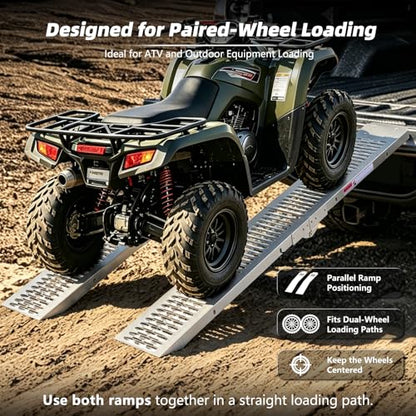 Folding Steel Loading Ramps for Pickup Trucks and Trailers, 970 lb Capacity, Locking Latches, 4 Dual-Hook Ratchet Straps, for Motorcycles, Dirt Bikes and Light ATVs, 72.7 in x 8.9 in, 2 Pack - size: Perforated Surface - 2 Pack - 970 lb
