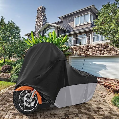 Motorcycle Cover for Touring Models Harley Davidson Road King Road Glide Street Glide Electra Glide Low Rider-ST Indoor & Outdoor All Weather Protection with Vents (Black&Grey) - size: Side Box