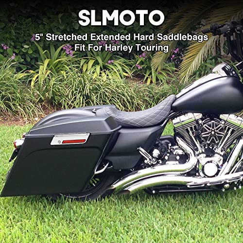 SLMOTO Saddle Bags 5" Stretched Saddle Bags for Harley Hard Saddlebags fits for 1993-2013 Touring Model Road King,Road Glide,Street Glide,Electra Glide,Ultra-Classic - color: Matte Black(Chrome Latches)
