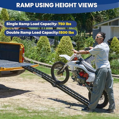 LEMNISCATE Motorcycle Ramp, Aluminum Loading Ramps for Pickup Trucks, 7.5FT Folding Bike Ramp with Handle & Buckle, for Bicycles, Lawn Mowers, UTV, ATV, 750 LBS Capacity, 89"x12", 1PC, Black - color: Black