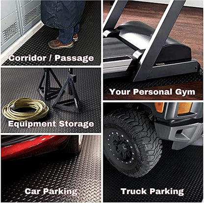 SEAL 6 x 8 FT Premium Garage Floor Mat, Solid 2.8mm Thick Lay-Flat Black Commercial Grade Heavy Duty Parking Mat for Sedan, Workshop, Mower, Water/Stain Resistant Runner (Embossed Diamond Plate) - size: 96"L x 72"W x 0.1"Th