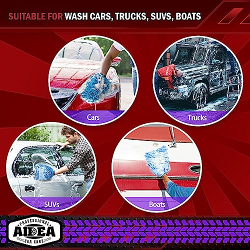 AIDEA Car Wash Mitt Microfiber 2PK, Scratch-Free& Lint-Free, Premium Chenille Microfiber Wash Mitt-Blue Extra Large Size (8''X12'') - color: Blue, size: 2PK-8''X12''