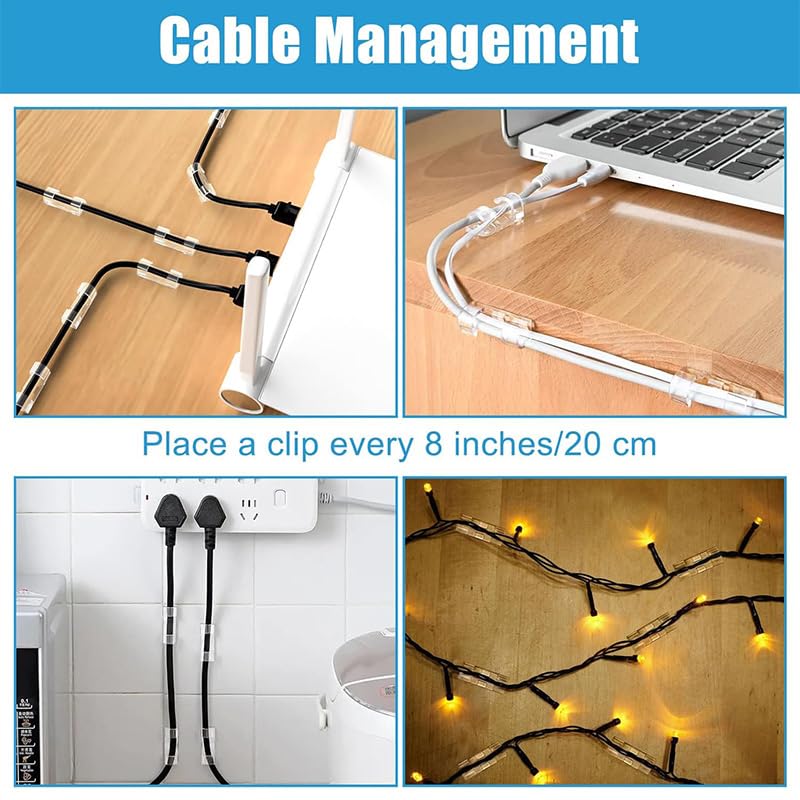 20pcs Small Self-Adhesive Cable Clips, Organizer Wire Holder for Cord Management, Transparent - size: Small