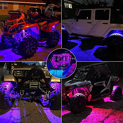 SUNPIE 12 Pods High Power RGBW Rock Lights IP67 Waterproof Phone App Custom Colors Voice Mode Music Mode Neon Accent Wheel Well Lights for Off Road Truck SUV ATV UTV Boats - size: 12 Pods