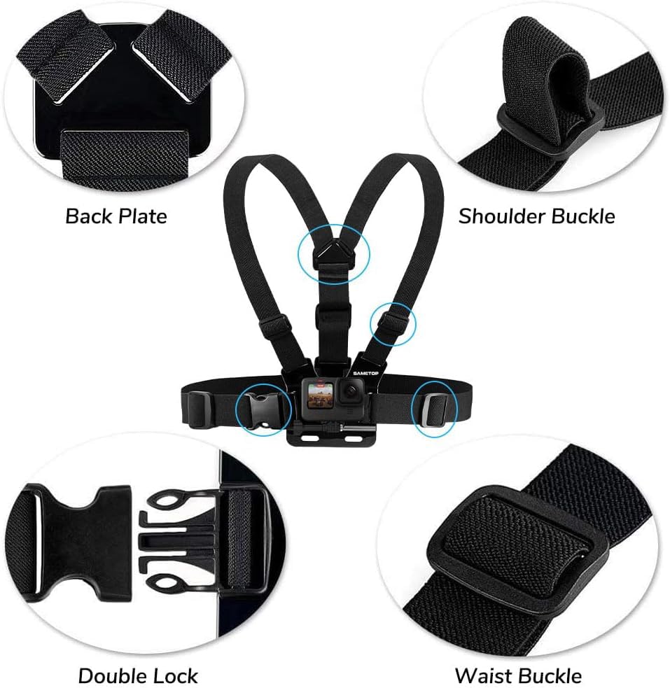 Chest Mount Strap Harness Chesty Body Mount Compatible with GoPro Hero 13, 12, 11, 10, 9, 8, 7, 6, 5, 4, Session, 3+, 3, 2, 1, Max, Hero (2018), AKASO, DJI Osmo Action Cameras