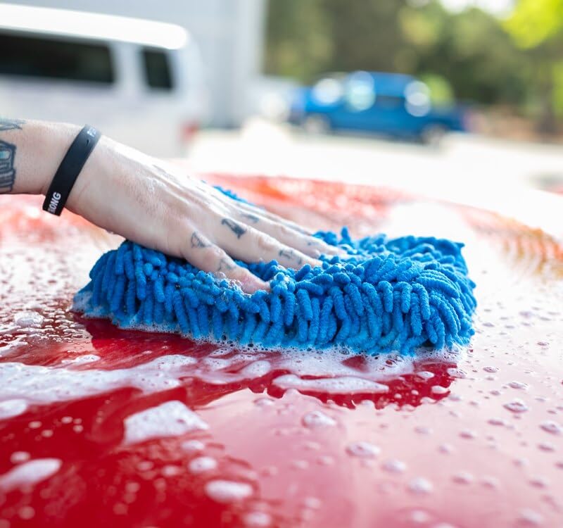 The Rag Company - Premium Chenille Microfiber Knobby Wash Mitts - Perfect for Car Washing and Detailing; Scratch-Free, Lint-Free, Double-Sided, Plush, and Absorbent; Blue (2-Pack) - color: Blue
