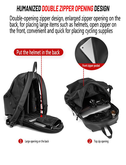 Motorcycle Backpack, Expandable Waterproof Helmet Bag, Reflective Riding Daypack (Black) - color: Black