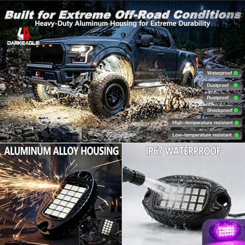 4Pods Heavy Duty Aluminum RGBW LED Rock Lights Kit for ATV UTV 4 Wheeler Can-Am SXS RZR Side by Side Offroad Vehicle, APP & RF Remote, Plug&Play Pre-Wired, IP67 Waterproof 12V Underglow Accent Light - color: RGBW 18LEDs, size: 4Pods