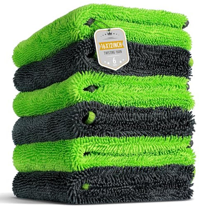 6-Pack Microfiber Towels for Cars (16"×12") Ultra Absorbent and Scratch-Free Car Detailing Cleaning Cloth, Trucks, Home Cleaning, Pet Drying, Boats, and Motorcycles, Gift Packed