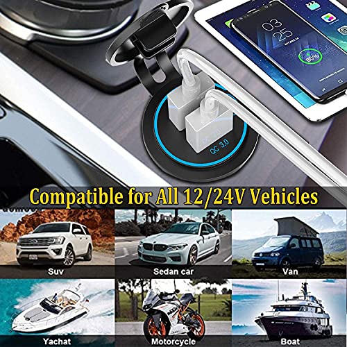 Pack of 2 x 36W Quick Charge 3.0 USB Car Charger Socket, 12V/24V Dual USB Quick Charge 3.0 Car Cigarette Lighter Adapter with Touch Switch for Motorcycle, Boat, Truck, Caravan - color: 36W
