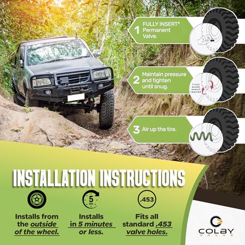 Colby Valve Permanent Valve Stem Replacement Kit | Heavy Duty Metal Emergency Valve Stems for Tubeless Tires | Quick Install from Outside of the Wheel | Made in USA from Quality 360 Brass Components - size: Standard