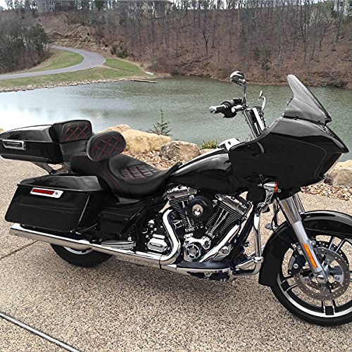 C.C. RIDER Rider Backrest Pad, Rider Sissy Bar fit for Harley 2009-later Touring Road King Street Glide Road Glide CVO Custom Bikes - color: Rider Backrest Black Red