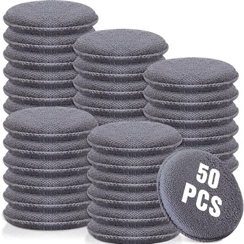 Tanlade 50 Pcs Car Detailing Microfiber Applicator Pad Wax Applicator Wash Microfiber Pads, 5 Inch Diameter (Grey) - color: Gray