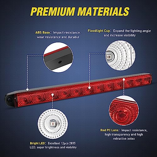 Nilight Trailer Light 16Inch 12 LED Red Running Brake Sequential Turn Signals Lights Waterproof Rear Maker ID Bar for 12V Boat Truck RV - color: 1Pc 16" Red 12LED