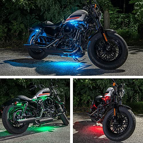 LEDGlow 8pc Advanced Million Color Mini LED Motorcycle Accent Underlow Light Kit - 15 Solid Colors - 6 Patterns - 4" Multi-Color Flexible Strips - Includes Waterproof Control Box & Wireless Remote