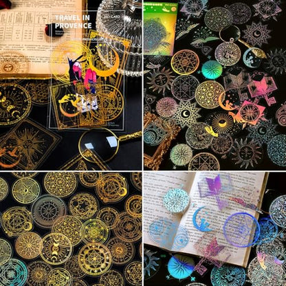 Gold Holographic Stickers, Obujopal 90Pcs Magic Constellat Astronomy Stickers for Scrapbooking Journaling Collage Junk Journal Diary Planner Card Making Envelope DIY Art Crafts Photo Album