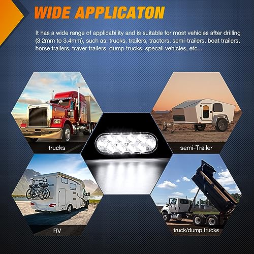 Nilight 6 Inch Oval White LED Trailer Tail Light 4PCS 10 LEDs Waterproof Reverse Back Up Surface Mount Trailers Lights for Truck RV Boat Bus Lorry Camper Van Caravan - color: White Lights Screws 4PCS