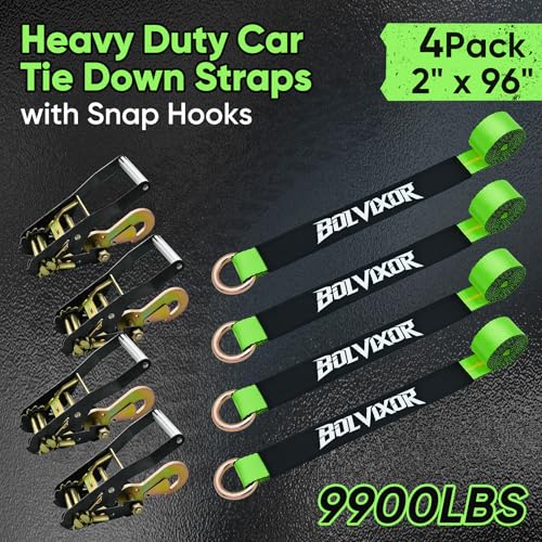 4 Pack Car Tie Down Straps for Trailers - 2" x 96" - 9900LBS Break Strength - Tire Ratchet Strap with Snap Hooks - Adjustable Wheel Straps for Hauling UTV, SUV, Truck, Any Cars - color: Green