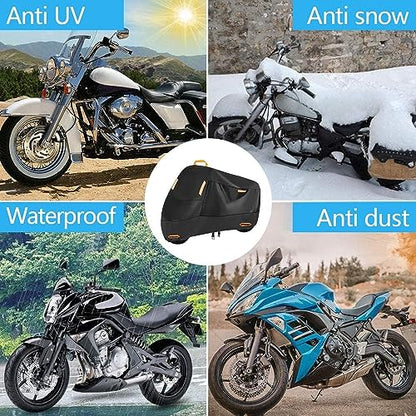 Heavy-Duty Motorcycle Cover for Moto Guzzi V100 Mandello S 2023–, All Season Durable Waterproof Protection Cover, Lock-Holes & Windproof Buckles Black-Orange_XXL