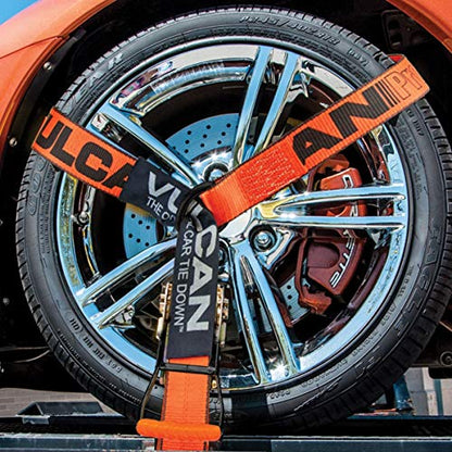 VULCAN Car Tie Down with Snap Hooks - Lasso Style - 2 Inch x 96 Inch - 4 Pack - PROSeries - 3,300 Pound Safe Working Load - size: Snap Hooks - ProSeries Orange (4 Pack)