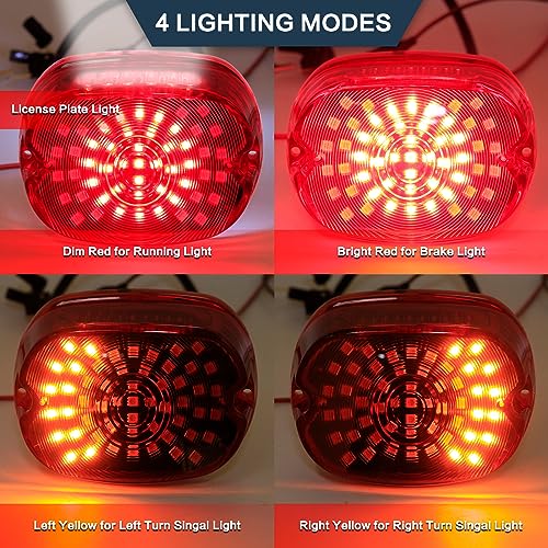 Motorcycle LED Rear Tail Light Red Strobing Turn Signal Brake Lights Low Profile Replacement for Harley Dyna Sportster 883 1200 Road King Tour Glide Road Glide Road King - color: red