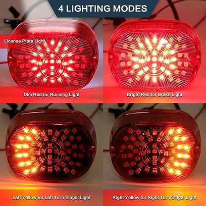 Motorcycle LED Rear Tail Light Red Strobing Turn Signal Brake Lights Low Profile Replacement for Harley Dyna Sportster 883 1200 Road King Tour Glide Road Glide Road King - color: red