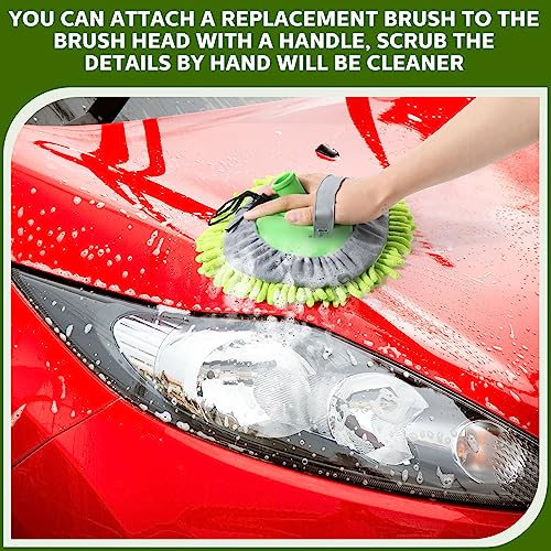 Tallew 5 Pcs Car Wash Mitt Kit, Car Clean Brush Not Included, Microfiber Mitt Clean Detail Cleaning Tools Truck Washing Chenille Scratch Replacement Kit for Auto RV Pickup Bus (Green) - color: Green