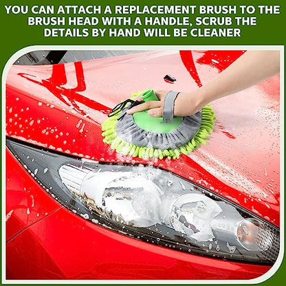 Tallew 5 Pcs Car Wash Mitt Kit, Car Clean Brush Not Included, Microfiber Mitt Clean Detail Cleaning Tools Truck Washing Chenille Scratch Replacement Kit for Auto RV Pickup Bus (Green) - color: Green