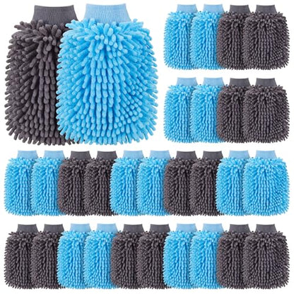 Patelai 30 Pcs Car Wash Mitts Bulk Microfiber Scratch Free Detailing Chenille Car Washing Gloves Hand Double Sided Absorbent Cars Sponge for Washing Cleaning Trucks Boats, 9.45 x 5.9 Inch(Grey,Blue) - color: Grey,blue