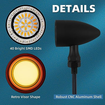 Motorcycle Bullet Turn Signals LED Front Rear Lights 4 PCS, 40 LEDs Retro Switchback Running Turn Brake Light Blinkers Universal Fit Harley Dyna Chopper Bobber Suzuki Yamaha Honda -Black - color: 2052-4PCS- BK