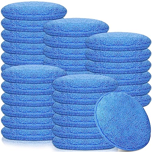 Tanlade 50 Pcs Car Detailing Microfiber Applicator Pad Wax Applicator Wash Microfiber Pads, 5 Inch Diameter (Blue) - color: Blue