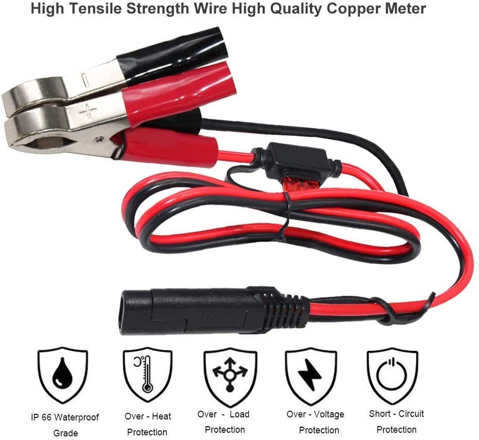 (5PACK)1.5FT 12V Battery Alligator Clip to SAE 2Pin Quick Disconnect Cable SAE to Battery Clamp Cable 7.5A Fuse - size: 5 PACK
