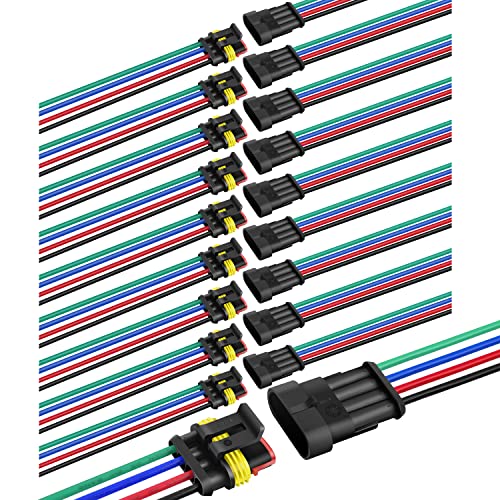 Nilight 4Pin Way Electrical Wire Connector 10 Pack 16AWG Male Female Plug Socket Quick Disconnect Waterproof Play 1.5mm Series Terminal for Car Truck Motorcycle Marine Boat - size: 4Pin Wire Harness 10Sets