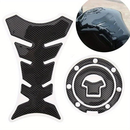 1 Set 3D Gas Cap Cover Sticker Universal Motorcycle Fuel Tank Pad Protector Black Textured Trim for Gas Cap and Tank Scratch Resistant, Black - color: Black
