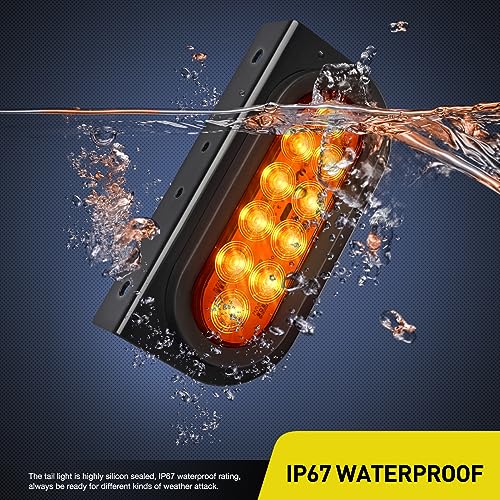 Nilight 6Inch Oval Trailer Tail Light with Flush Mount Grommets Plugs w/Mounting Brackets 2PCS Amber Waterproof Turn Signals Lights for RV Truck - color: 2Pcs Amber Trailer Lights+Brackets