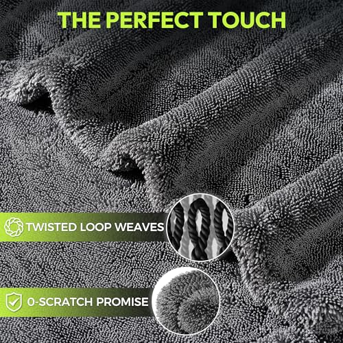 AutoManiacs Drying Towel for Car Detailing, 1500 GSM Ultra Super Absorbent, 24"x36" XL Soft Microfiber Towels for Cars, Twisted-Loop & Streak Free Microfiber Towels for Cars, Trucks, SUVs