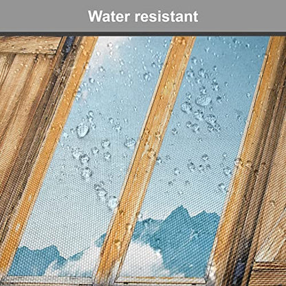 Lunarable Shutters Chair Cushion Pad, Weathered Facade of a Mountain Hut Mountain Reflection in The Window Picture, Seat Padding for Kitchen & Patio with Anti-Slip Backing, 16"x16", Beige Blue Teal - color: Beige Blue Teal, size: Pack of 1