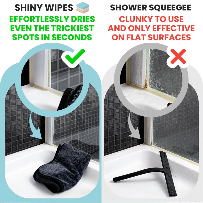 Shiny Wipes Medium Drying Towel, The Original, 12x16in/30x40cm, Ultra Absorbent Twisted-Loop Design, Streak-Free Towel Cloth for Shower, Household, Car, No Streaks or Limescale (4 Towels)