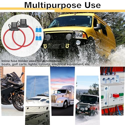 2 PCS Inline Fuse Holders 12V, 16 AWG Car Gauge Inline Fuses, Waterproof Fuse Holder with 15A ATC/ATO Standard Blade Fuses for Automotive, Marine, Golf Cart Lighting, Electrical Circuits - size: 2 PCS 16AWG