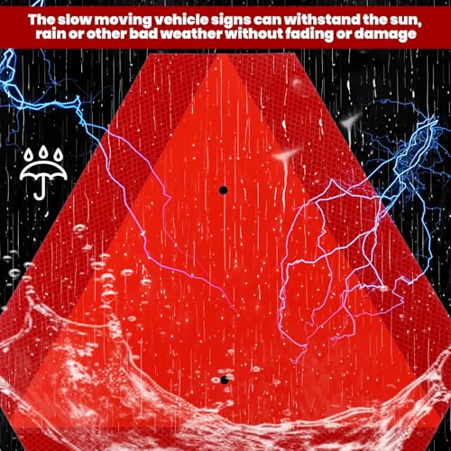 4 Pack Slow Moving Vehicle Sign, 14x16 Inch Aluminum Engineering Grade Reflective Safety Triangle Signs, Rust Proof for Golf Cart, Tractor, UTV, up to 7 Years Outdoor Use