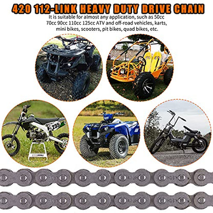 420H Motorcycle Chain+ Chain Breaker,112-Link Heavy Duty Drive Chain - size: 112