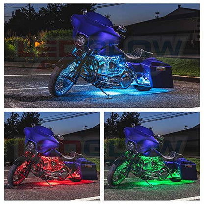 LEDGlow 12pc Advanced Million Color LED Motorcycle Accent Underlow Light Kit - 15 Solid Colors - 6 Patterns - Multi-Color Flexible Strips - Includes Waterproof Control Box & 2 Wireless Remotes