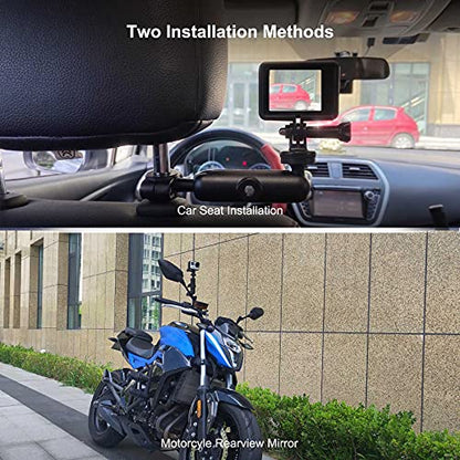 360° Dash Cam Mount for Gopro Hero 9 8 7 6 5 4 Session, Motorcycle UTV ATV Rearview Mirror Stand, Sports Camera Bracket, Bicycle Action Camera Clamp Holder for SJCAM Canon DSLR Action Camera
