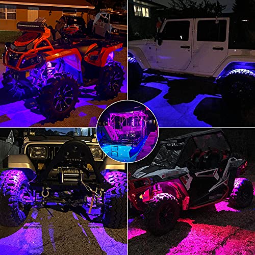 SUNPIE 4 Pods RGBW Rock Lights Aluminium Metal Underglow Light Kit App RF Voice Mode Music Mode Multicolor Wheel Well Lights for Off Road Trucks SUV ATV UTV Trailer Boats - size: 4 Pods